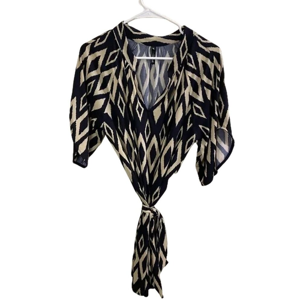 Viereck Black and Cream Geometric Women Dress with Belt‎ Size Small